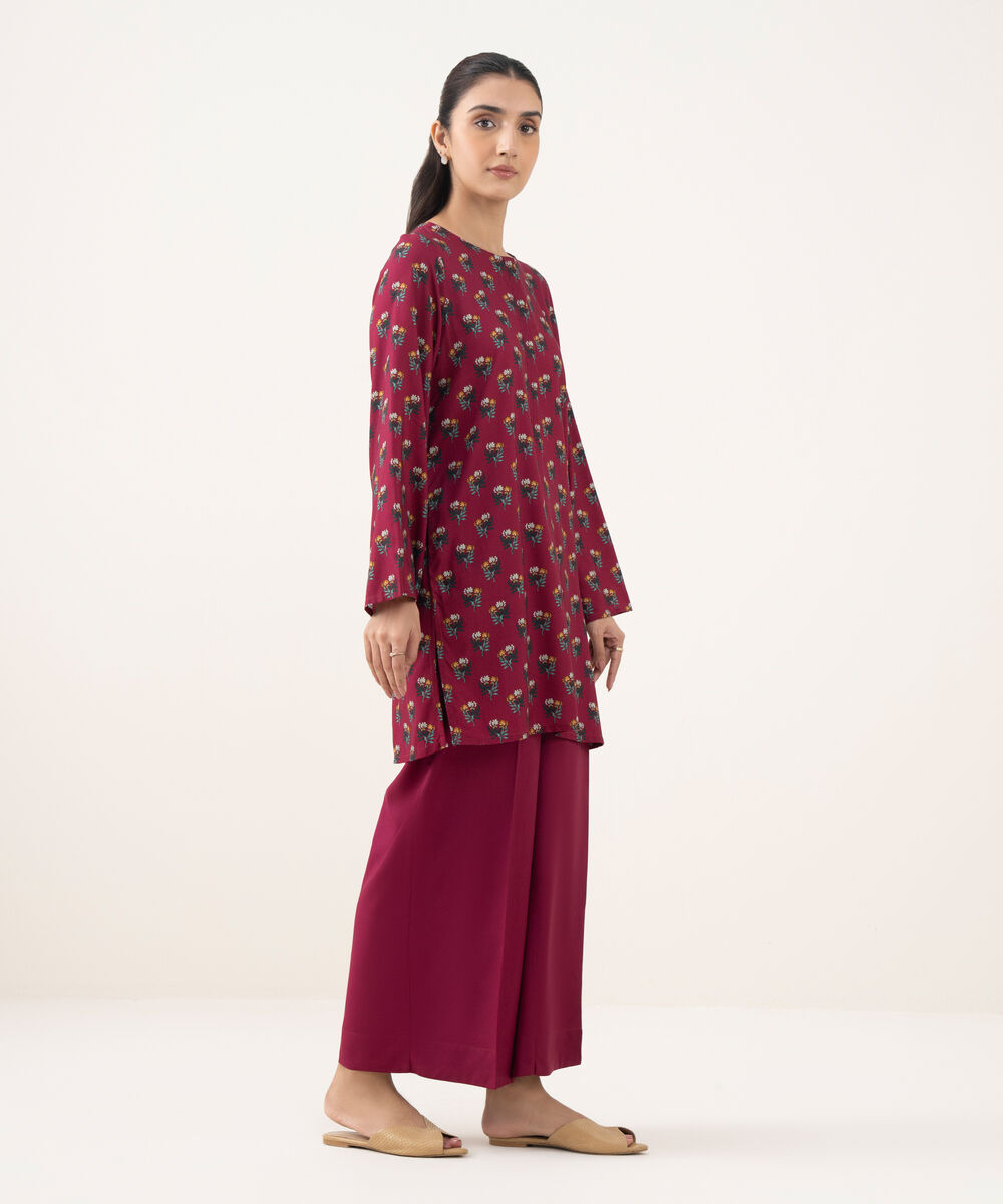 Women's RTW Linen Viscose Printed Plum Straight Shirt
