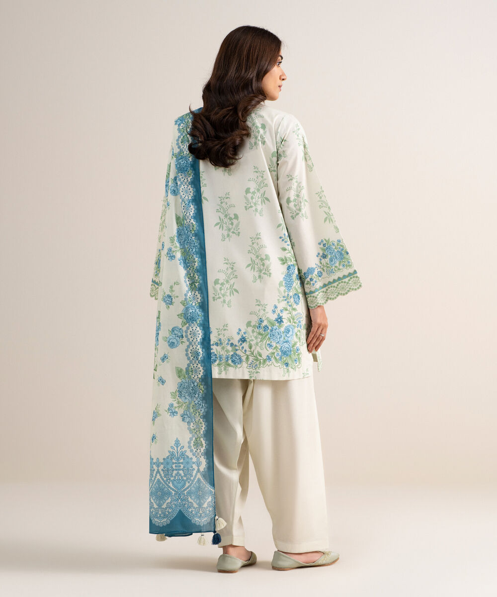 Women's Unstitched Lawn Printed Off White  3 Piece Suit