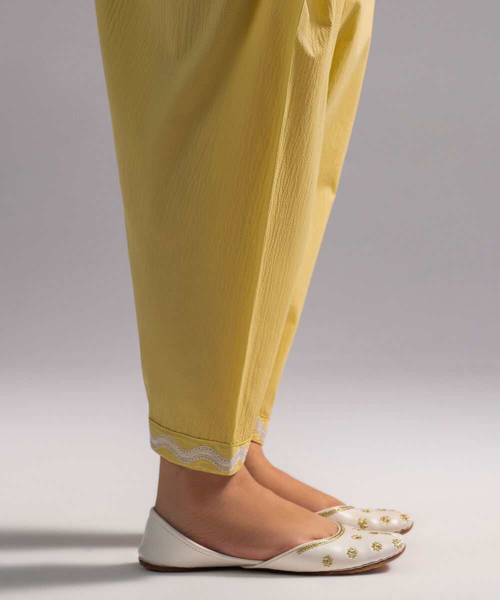 Women's RTW Seersucker Solid Yellow Skinny Shalwar