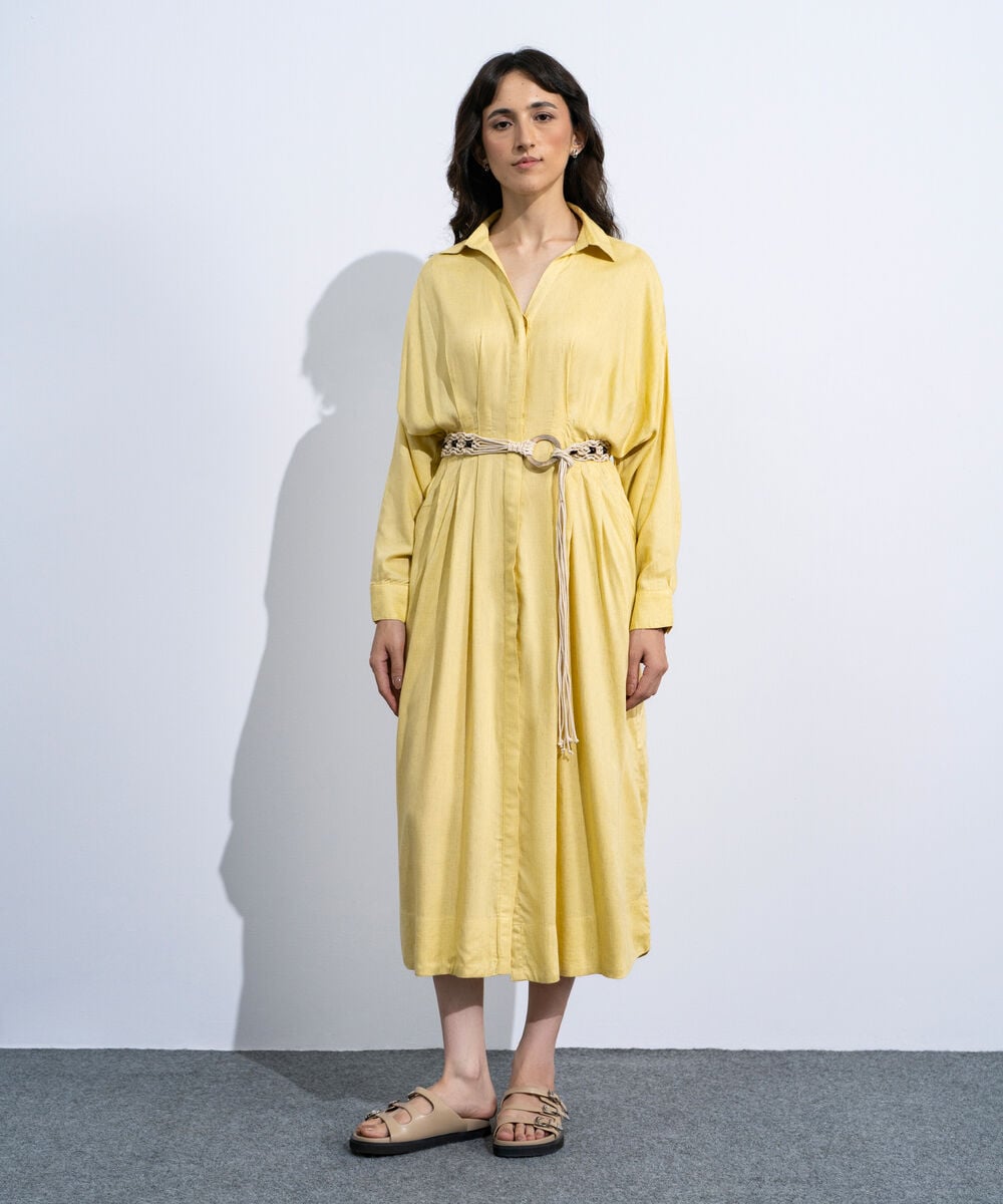 Linen Blend Dress With Crochet Belt — Sapphire view 3