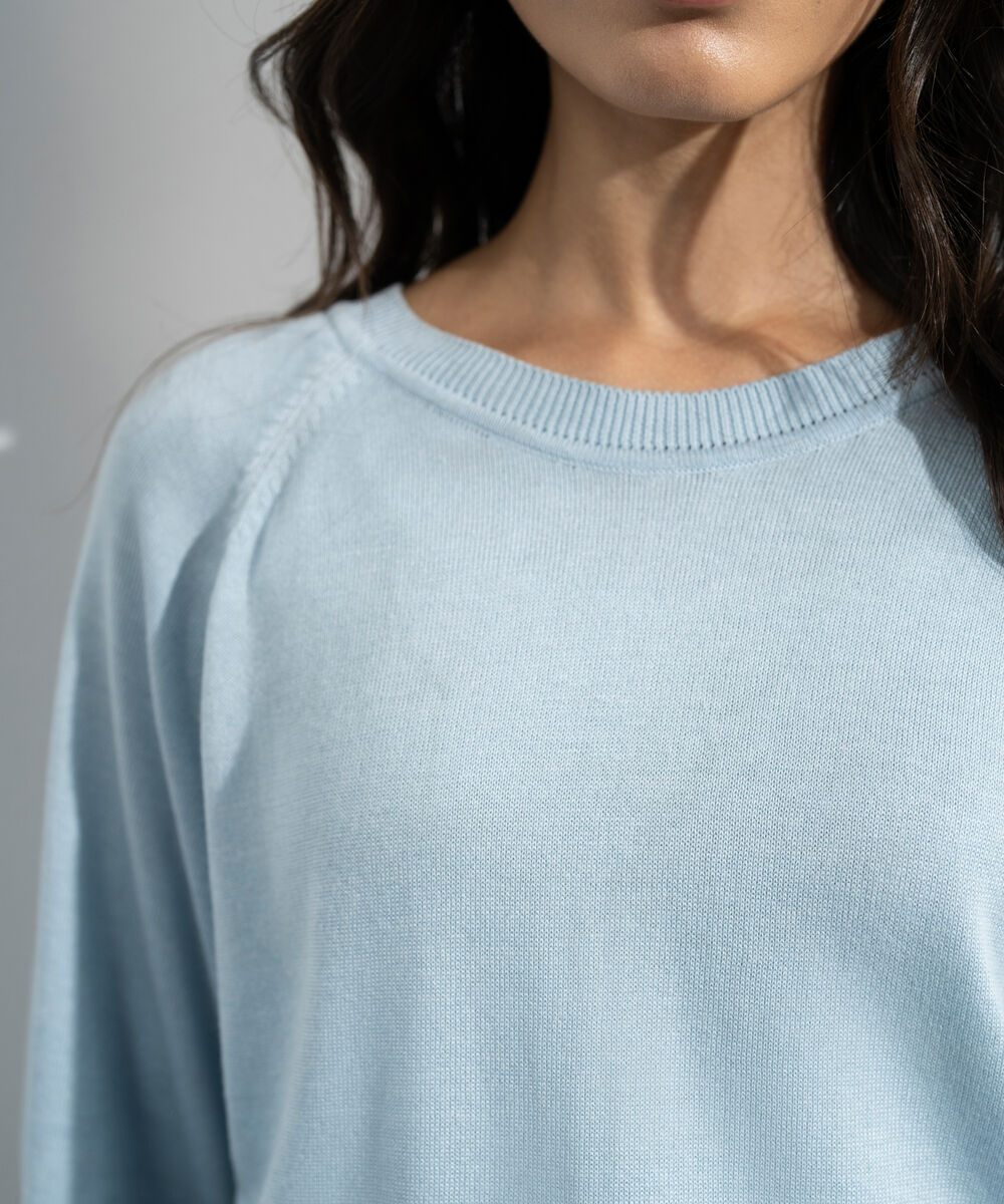 Women's Western Blue Short Sleeve Summer Knit Top