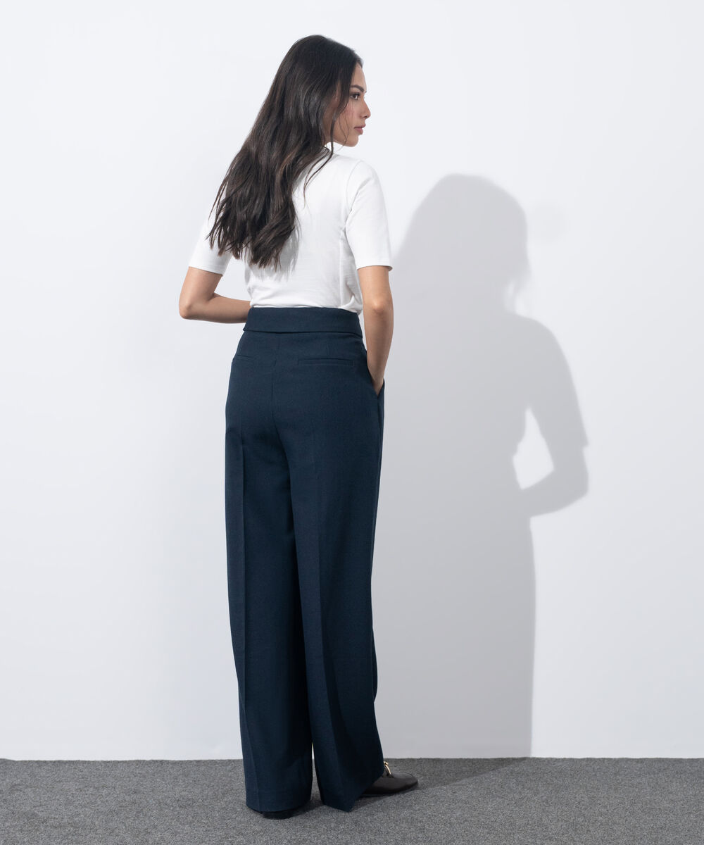 Women's Western Wear Blue Asymmetric Waistband Tailored Trousers