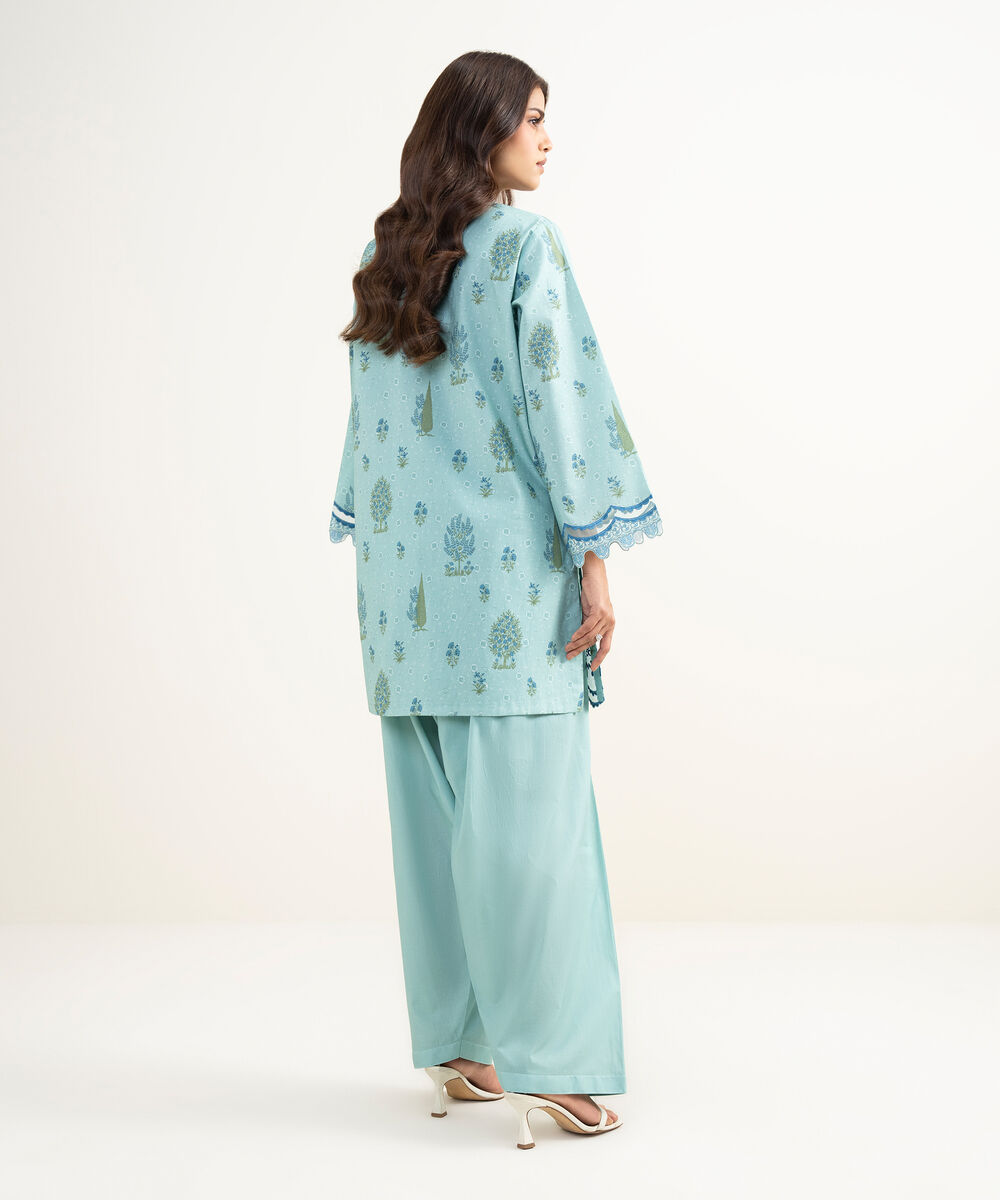 Women's Unstitched Lawn Embroidered Blue 2 Piece Suit