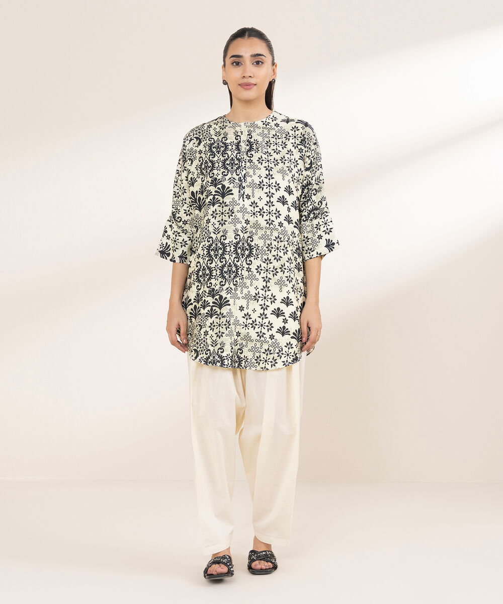 Women's RTW Arabic Lawn Multi Printed Drop Shoulder Shirt