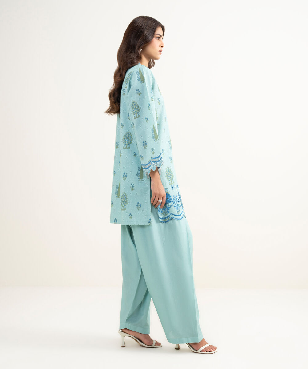 Women's Unstitched Lawn Embroidered Blue 2 Piece Suit