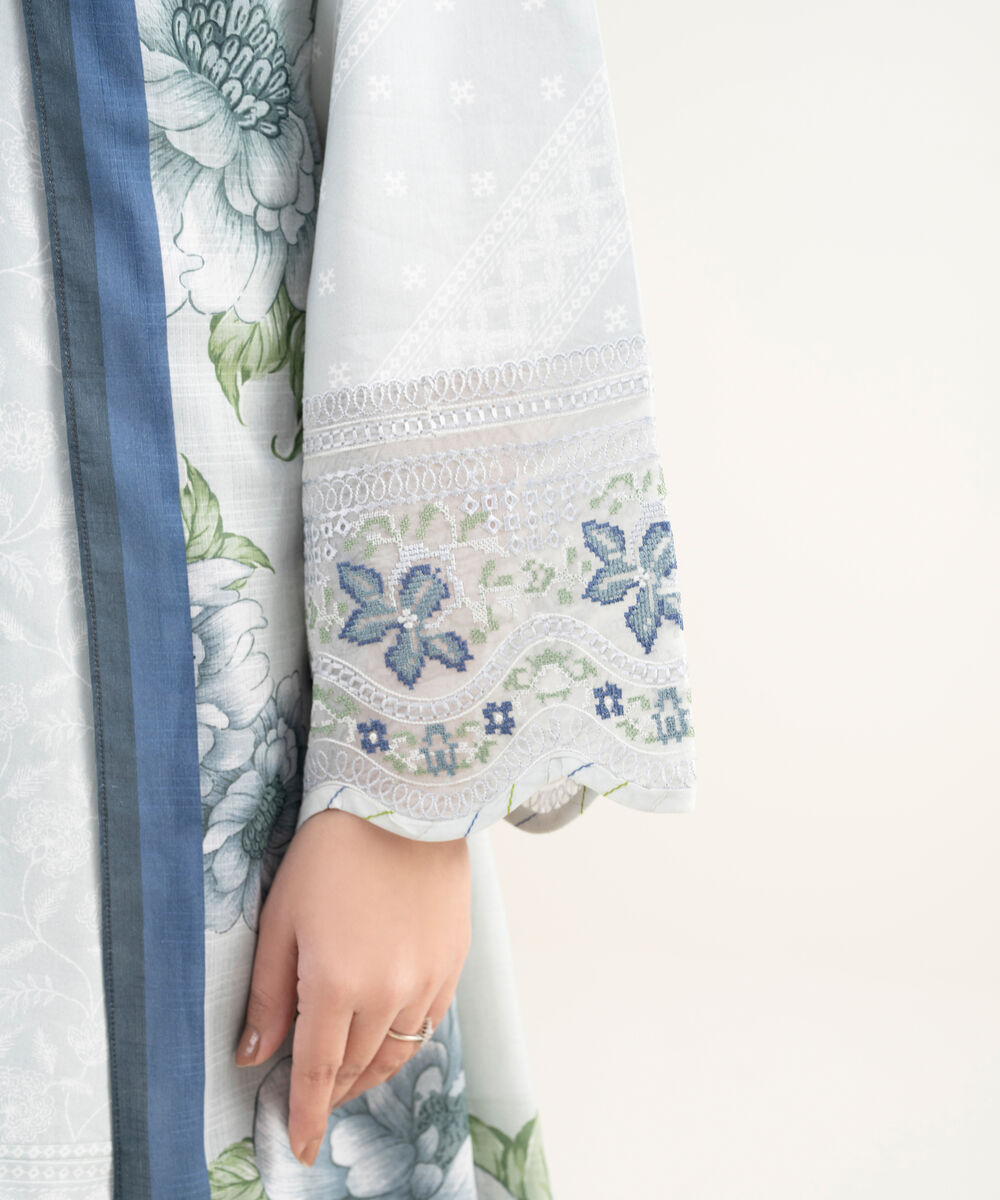 Women's Unstitched Lawn Embroidered Grey 3 Piece Suit