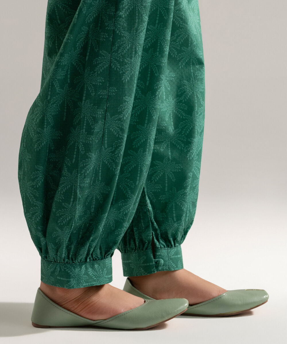 Women's RTW Dobby Printed Green Balloon Pants