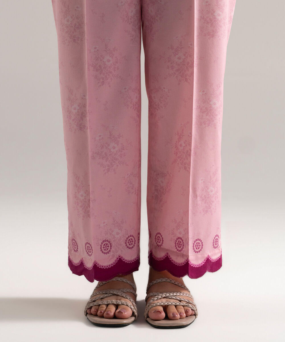 Women's RTW Cotton Viscose Printed Pink Straight Pants