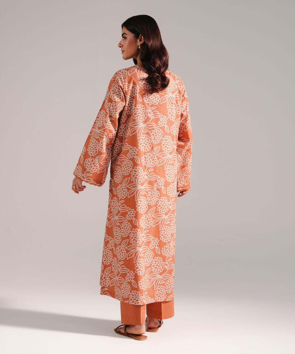 Women's RTW Cotton Viscose Printed Orange 2 Piece Suit
