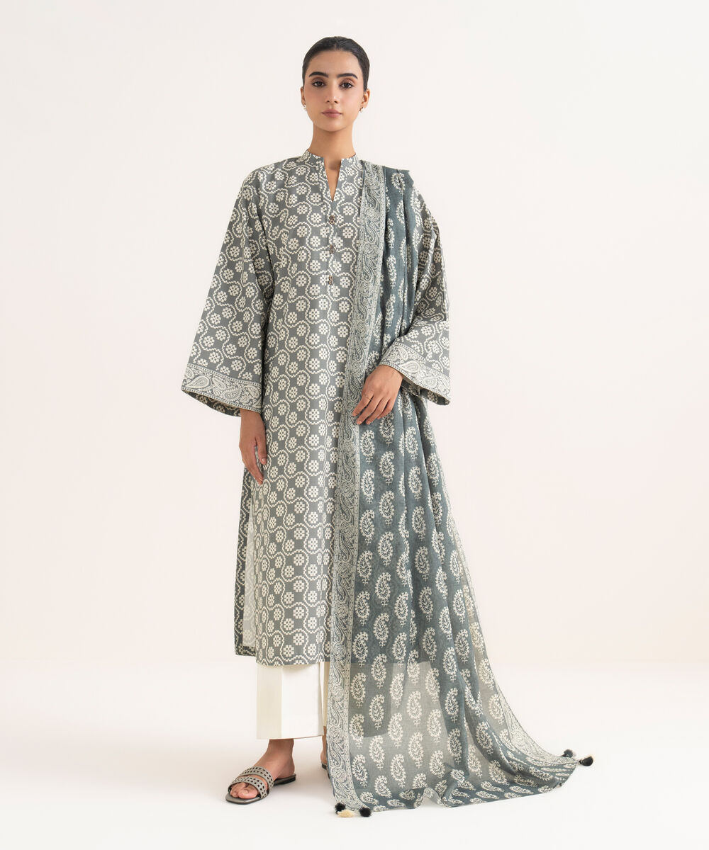 Women's Unstitched Cotton Printed Multi Two Piece Suit