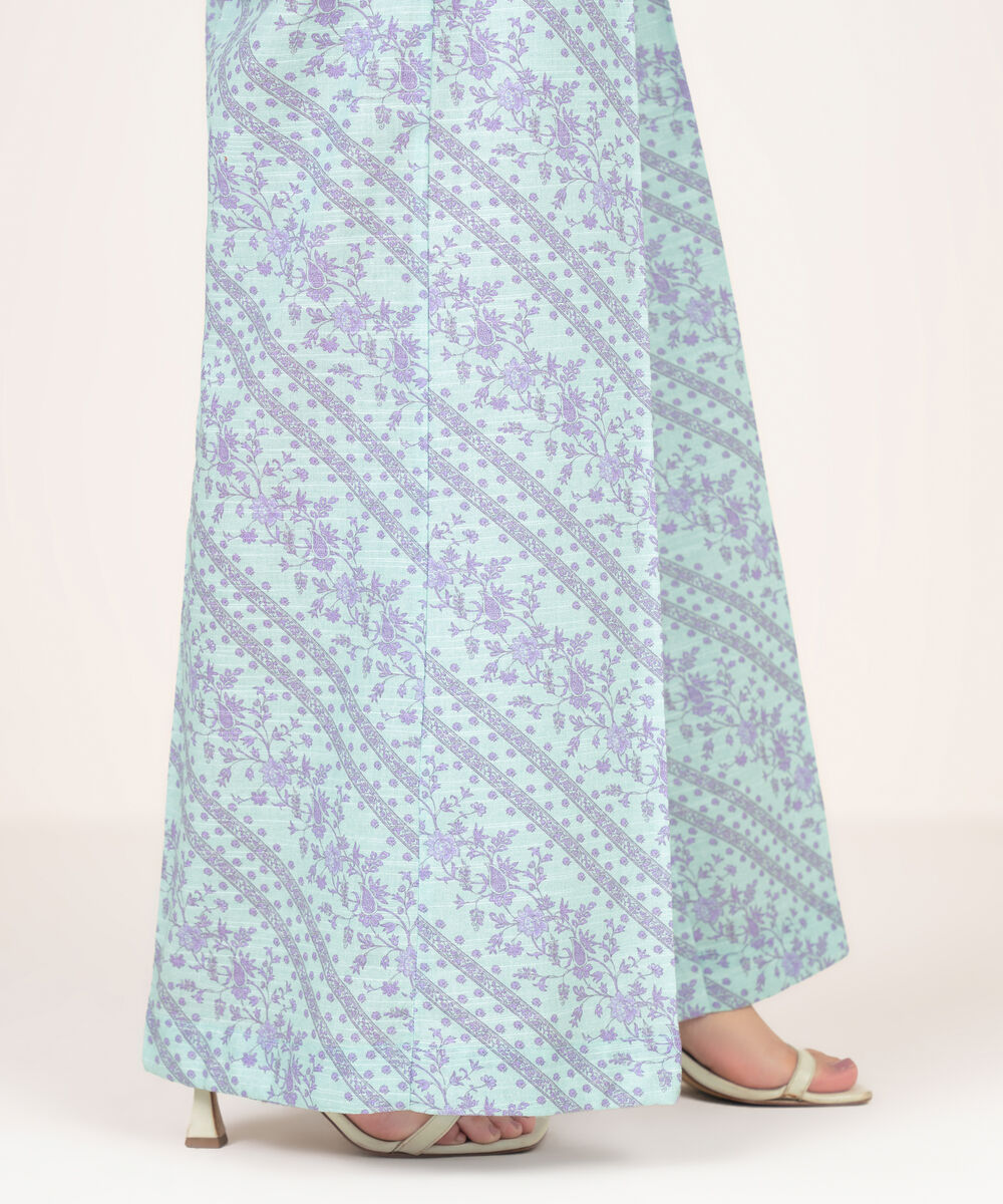Women's RTW Light Khaddar Printed Blue Flared Pants