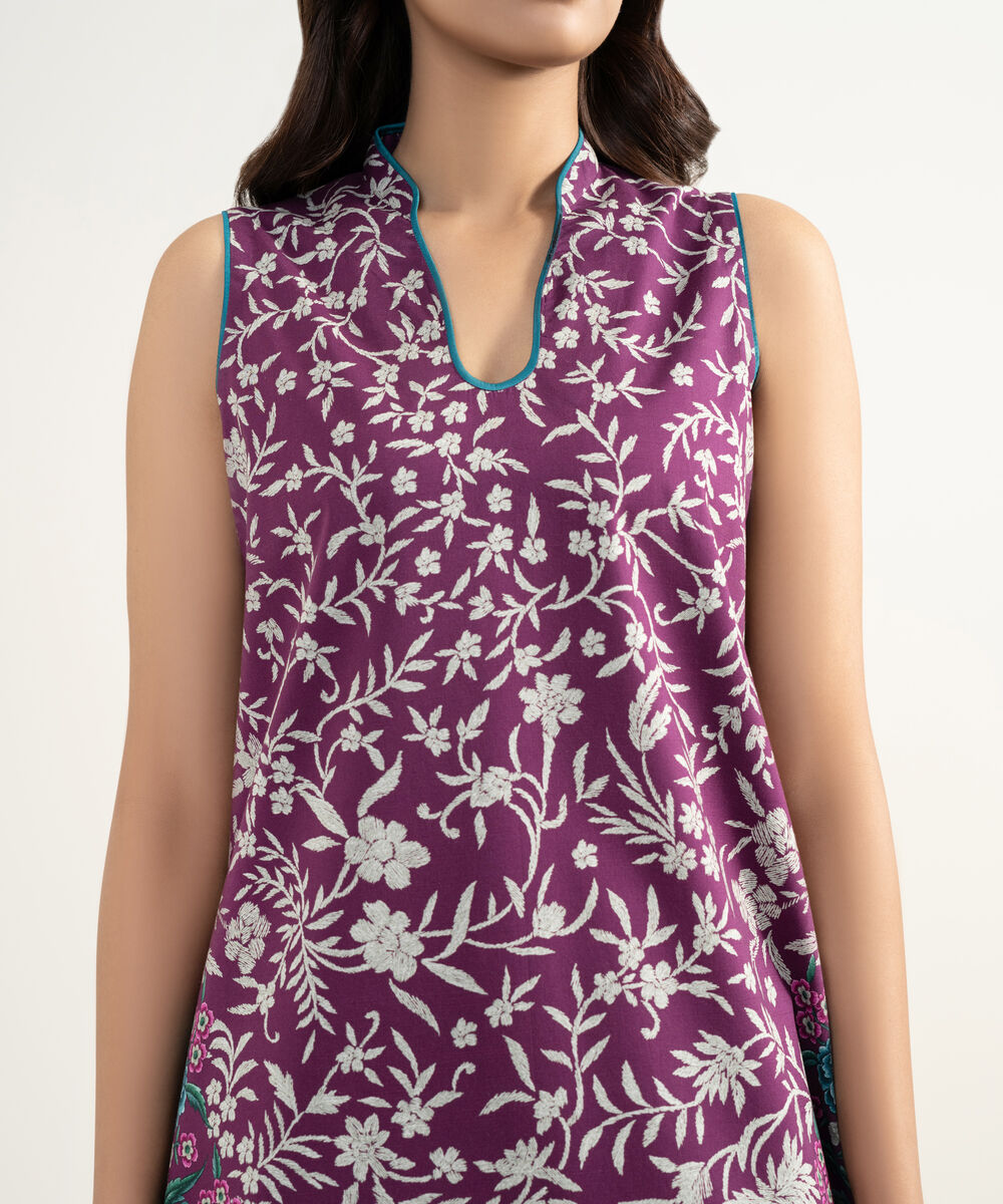 Women's Unstitched Lawn Embroidered Purple 3 Piece Suit