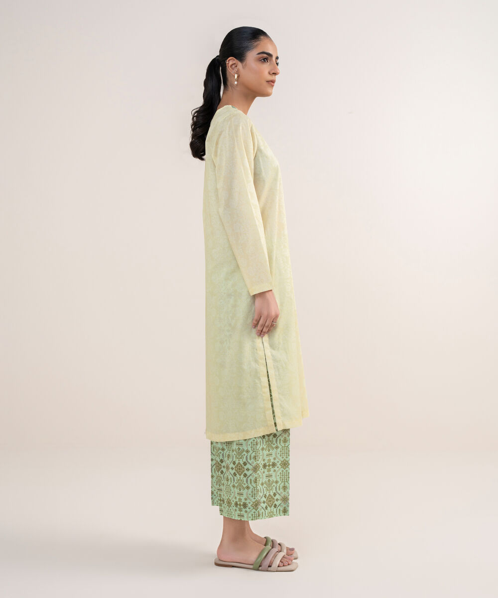 Women's RTW Lawn Yellow Embroidered A-Line Shirt