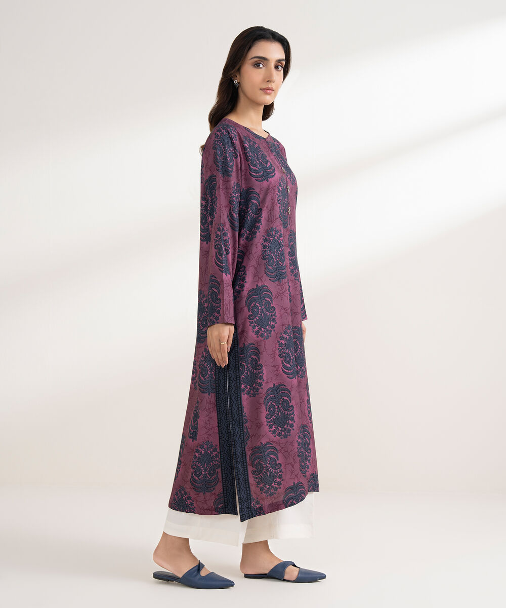 Women's RTW Viscose Linen Printed Straight Brown Shirt