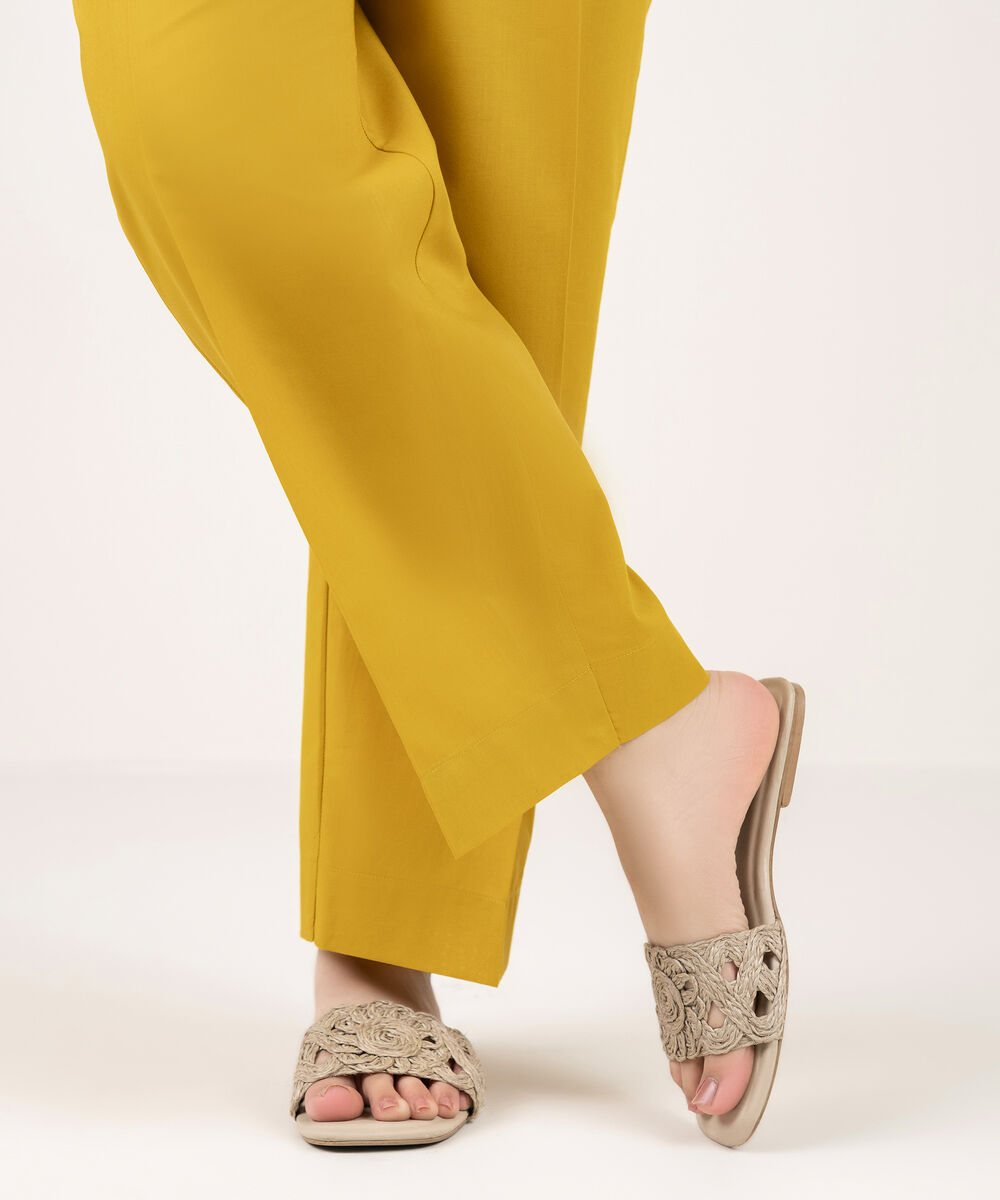 Women's RTW Cambric Solid Mustard Straight Pants