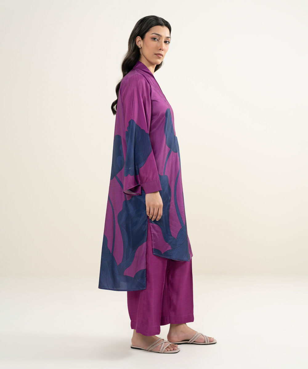 Women's RTW Blended Grip Silk Printed Purple 2 Piece Suit