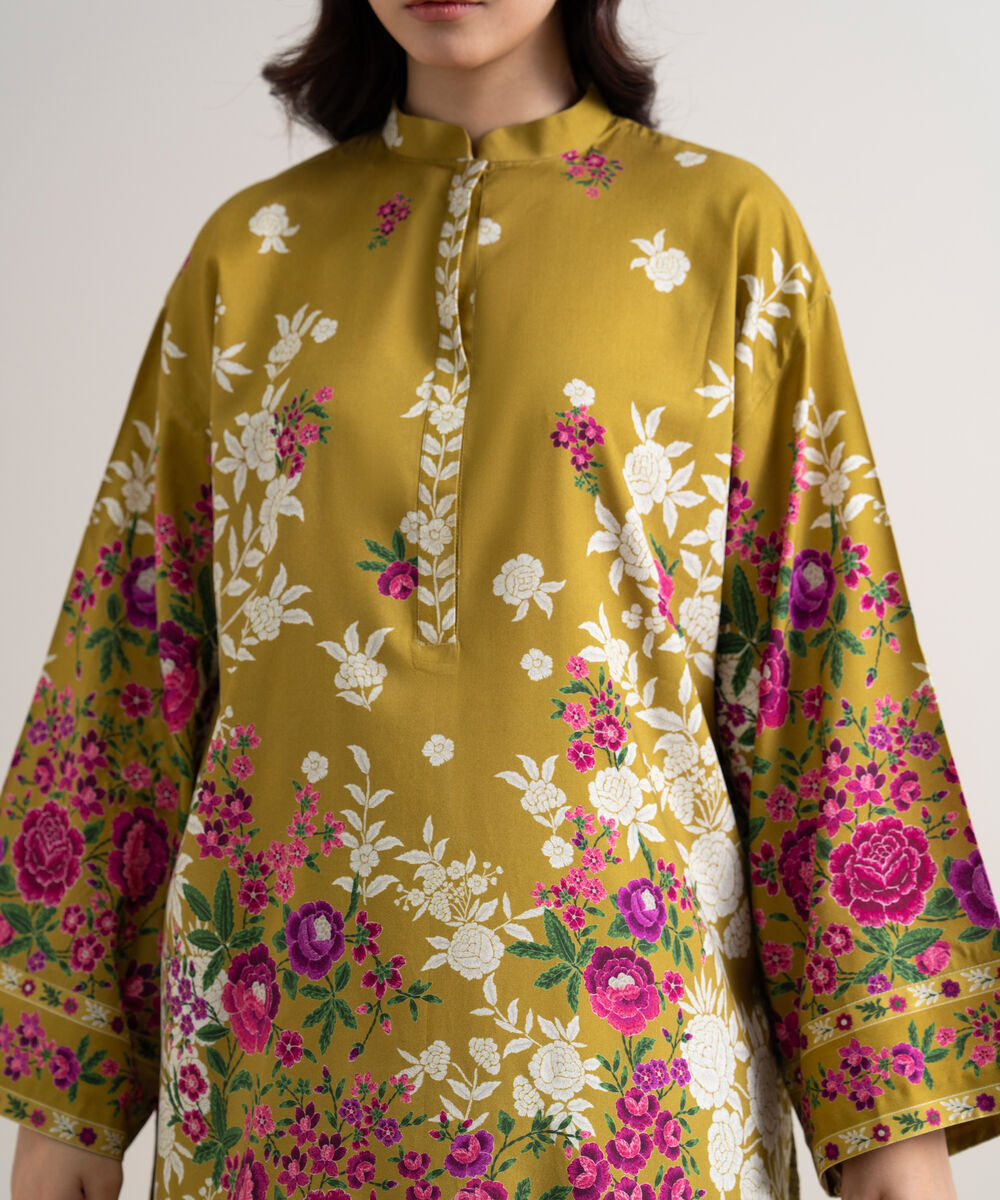 Women's Unstitched Arabic Lawn Printed Brown