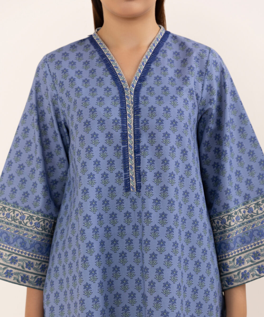 Women's Unstitched Cotton Printed Purple Three Piece Suit