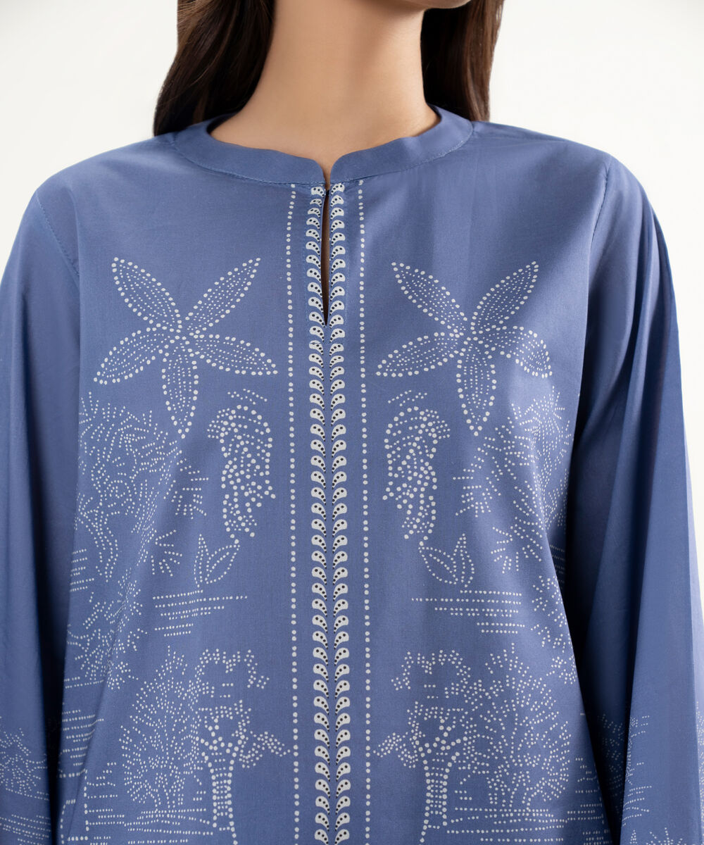 Women's RTW Lawn Printed Blue Straight Shirt