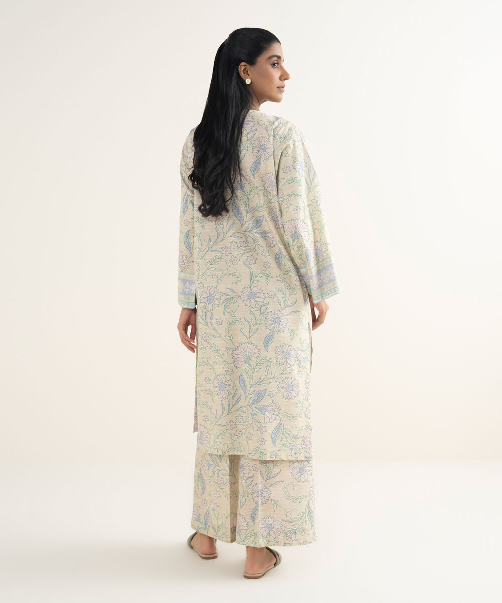 Women's RTW Light Khaddar Embroidered Beige Straight Shirt