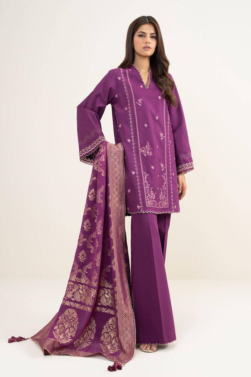 3 Piece - Embroidered Dobby Suit