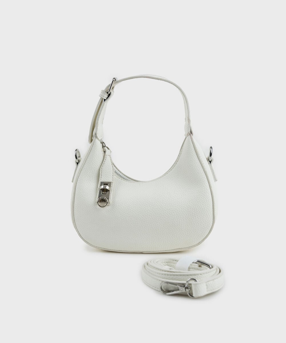 Women's White Short Handle Bag With Zip Clouser