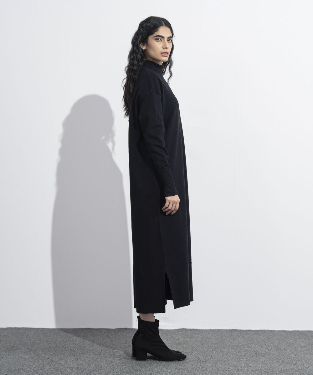 Women's Western Wear Black High Neck Sweater Dress