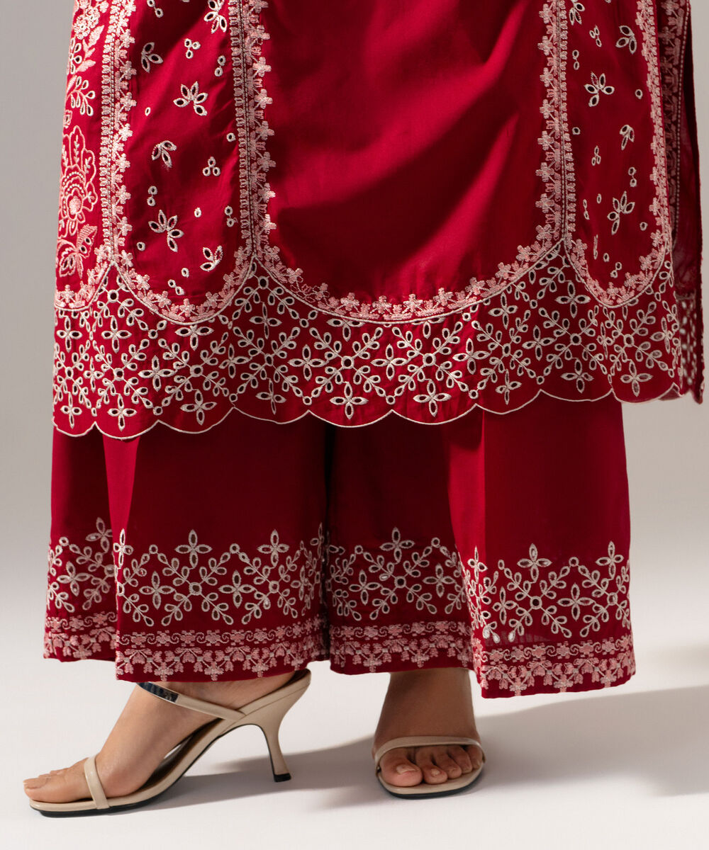 Women's RTW Lawn Solid Embroidered Maroon 3 Piece Suit