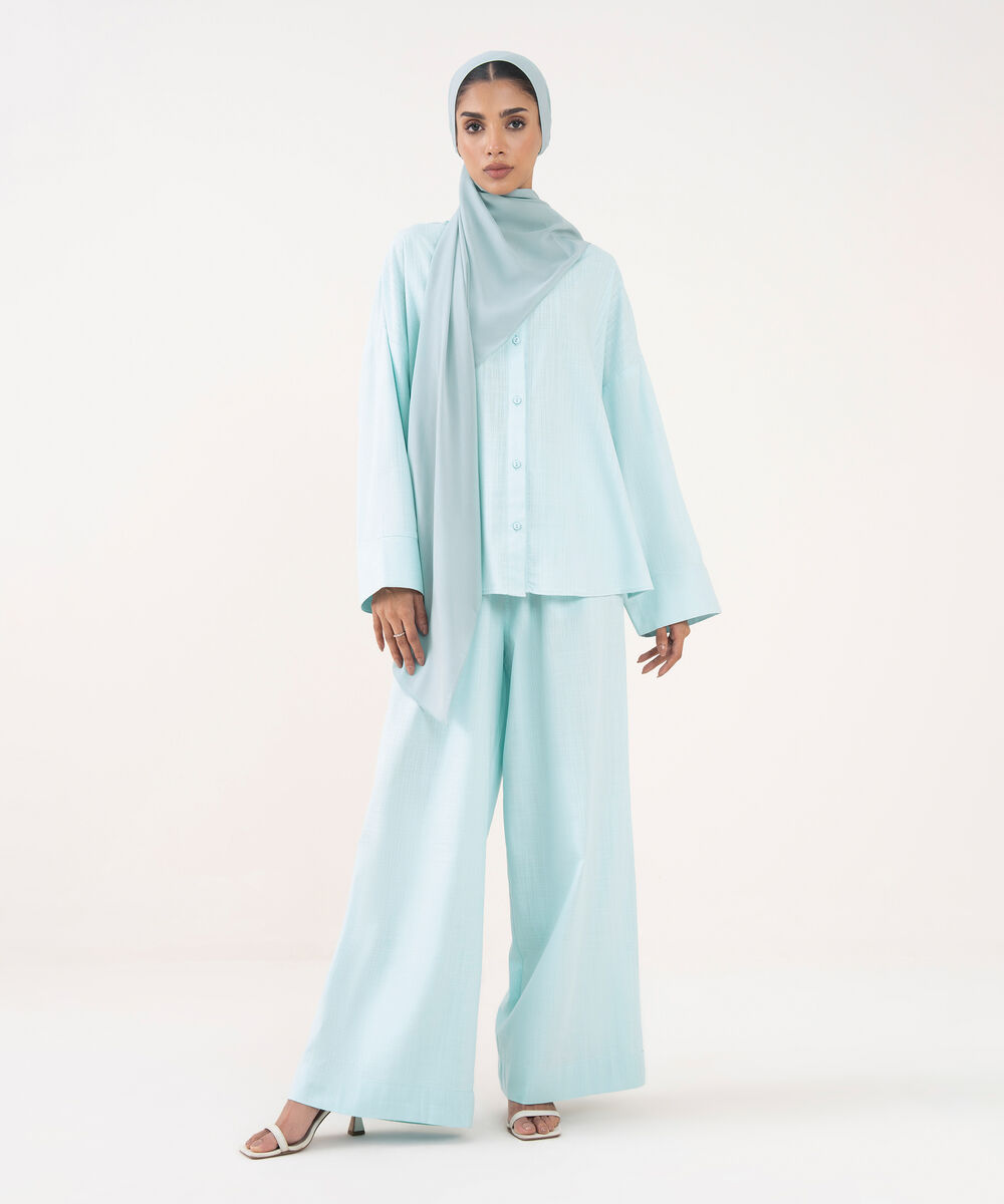 Women's Blue Viscose Modest Wear Top