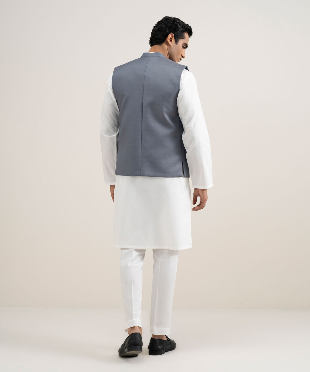 Men's Stitched Tropical Suiting Grey Waistcoat