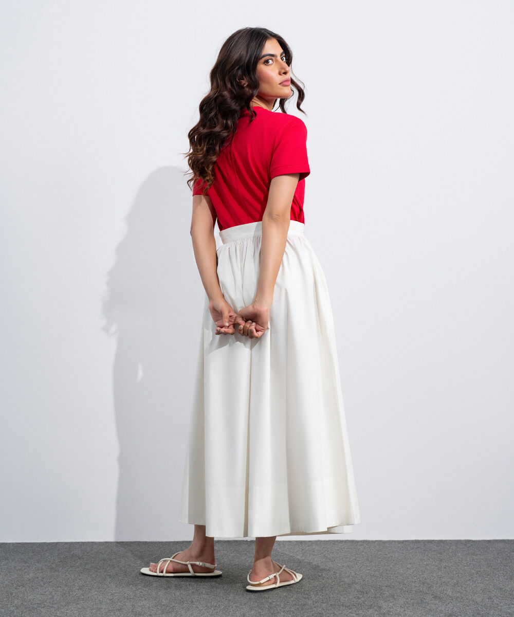 Women's Western White Poplin Flared Skirt