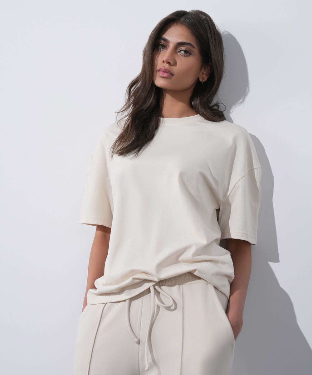 Women's Western Wear Ivory Loose-Fit T-Shirt