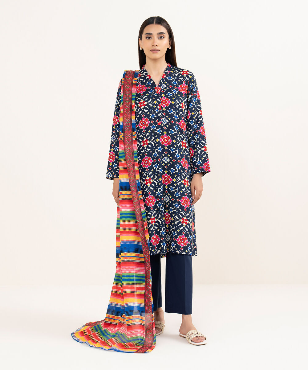 Women's RTW Arabic Lawn Multi Printed Straight Shirt