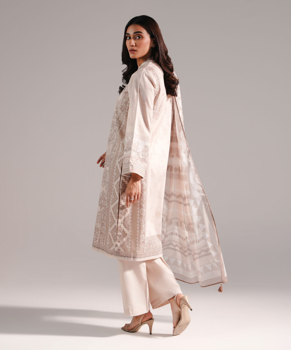 Women's RTW Lawn Printed Dusty Pink 3 Piece Suit