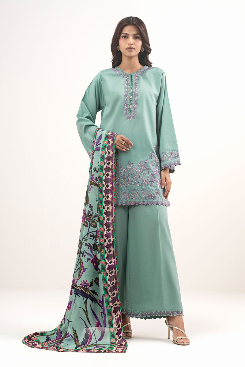 3 Piece - Embroidered Dobby Suit