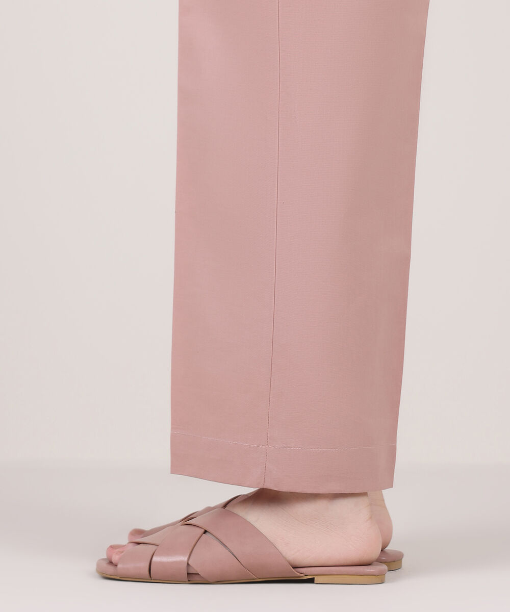 Women's RTW Cambric Pink Solid Straight Pants