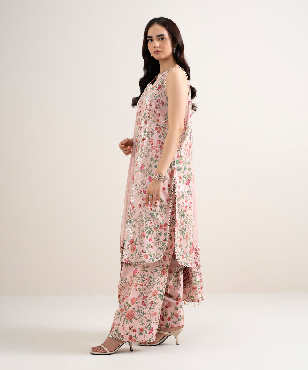 Women's Unstitched Lawn Embroidered Pink 3 Piece Suit