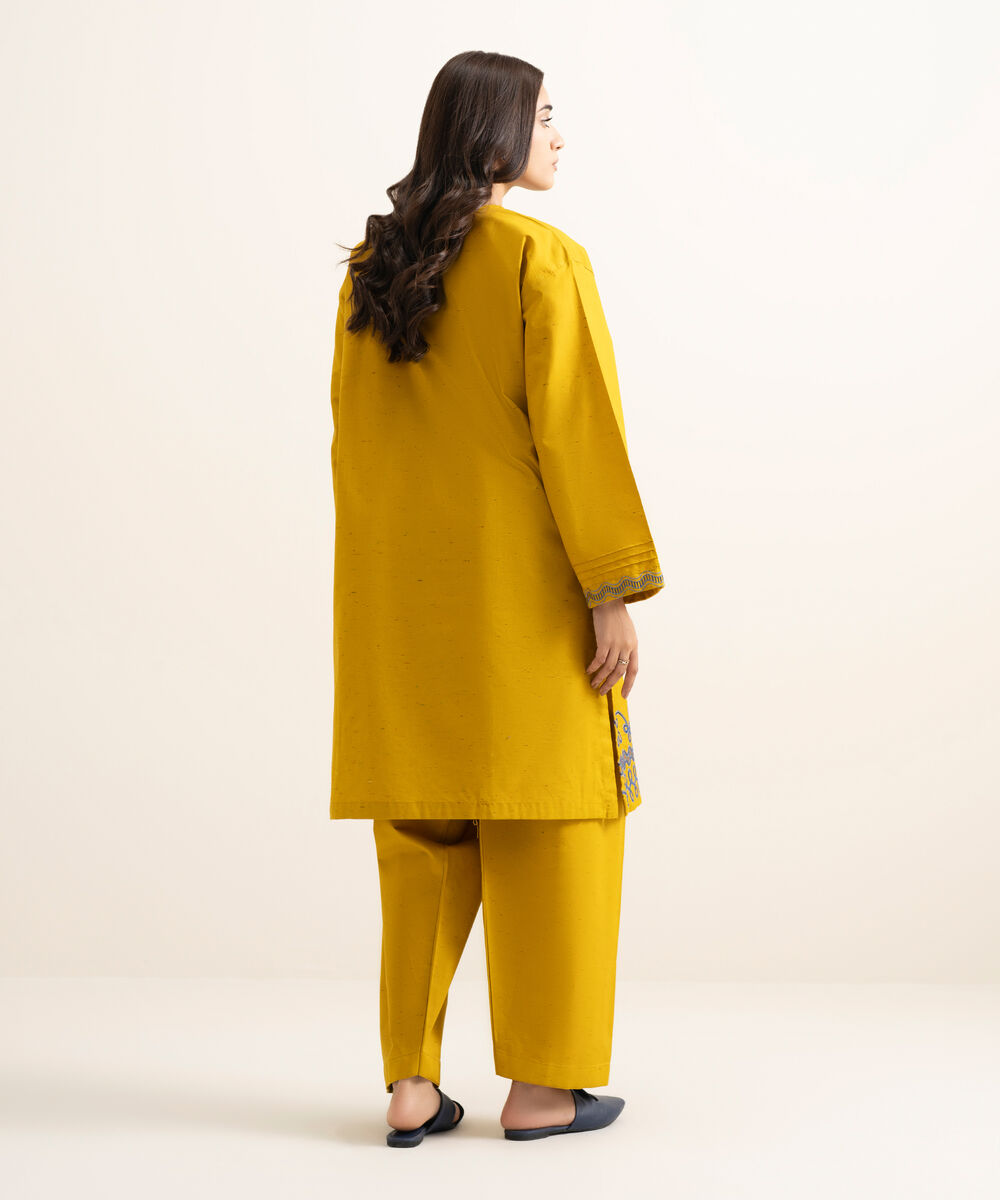 Women's RTW Multi Neps Embroidered Mustard Boxy Shirt