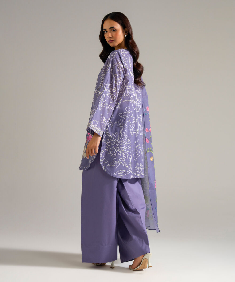 Women's RTW Lawn Embroidered Lilac 3 Piece Suit