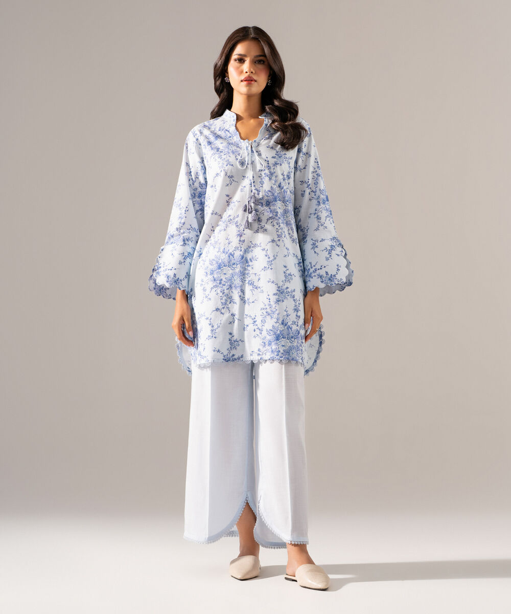 Women's RTW Cross Hatch Printed Ice Blue Straight Shirt