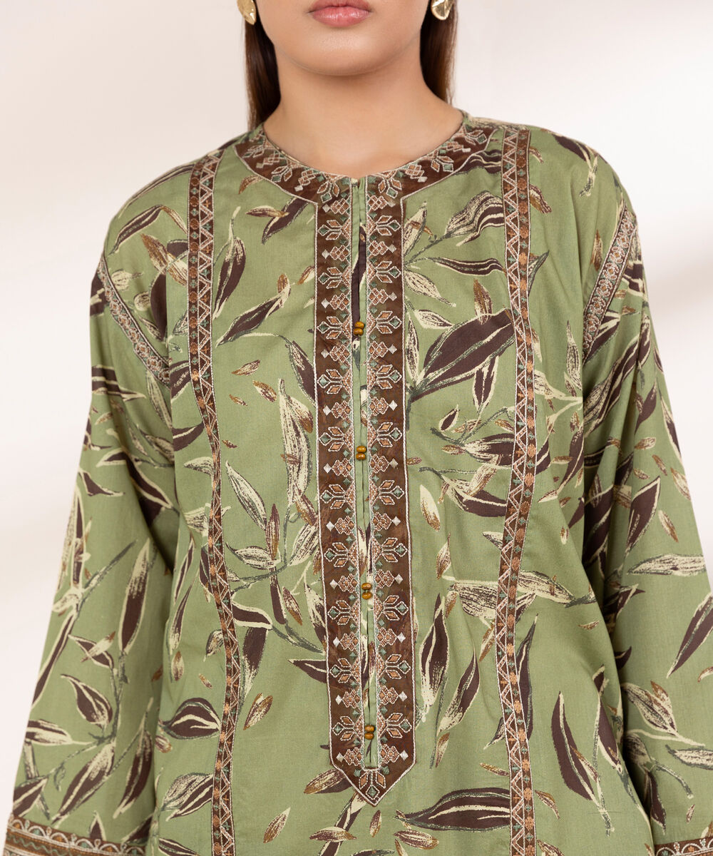 Women's RTW Lawn Green Embroidered Boxy Shirt