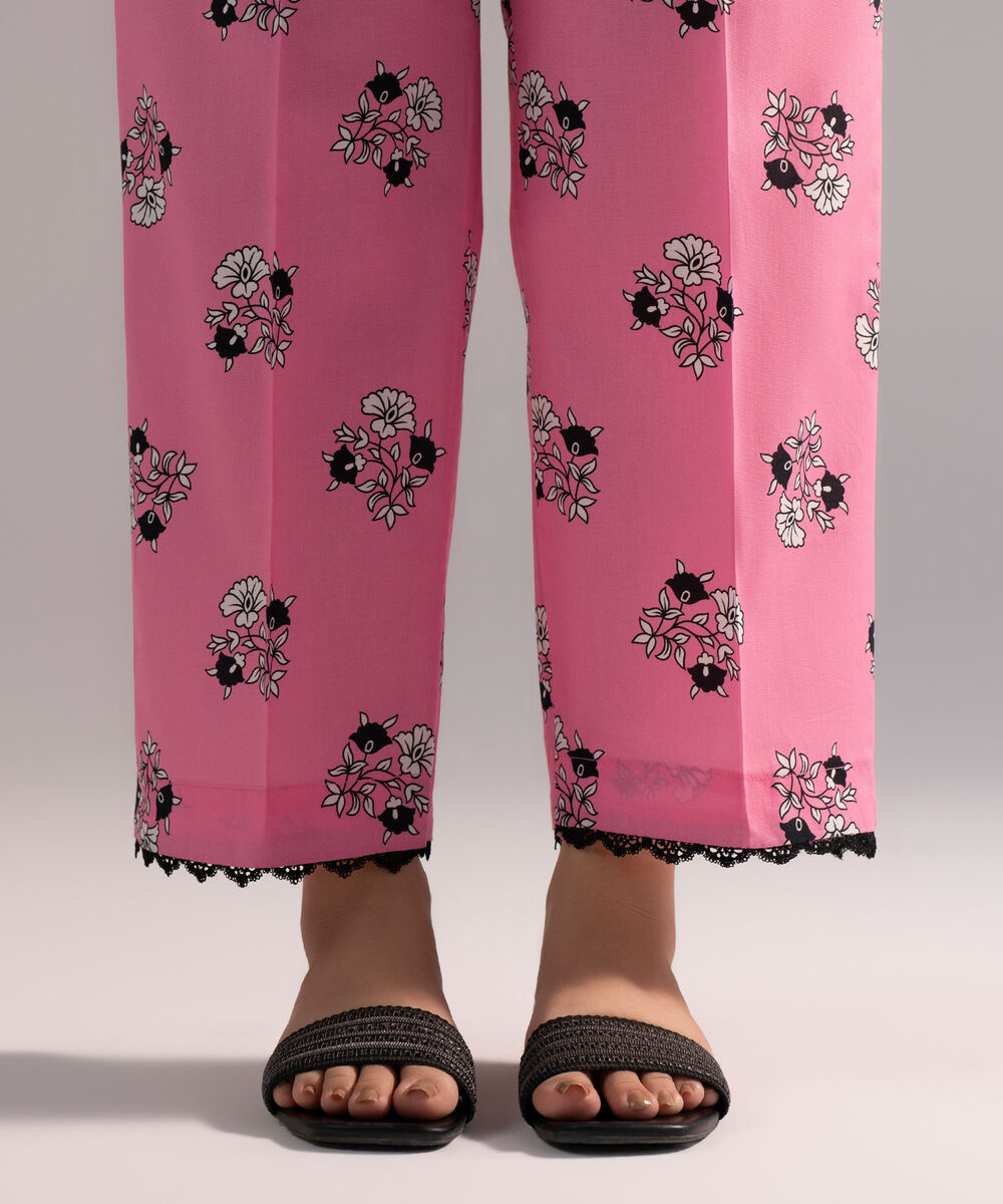 Women's RTW Cambric Printed Pink Straight Pants