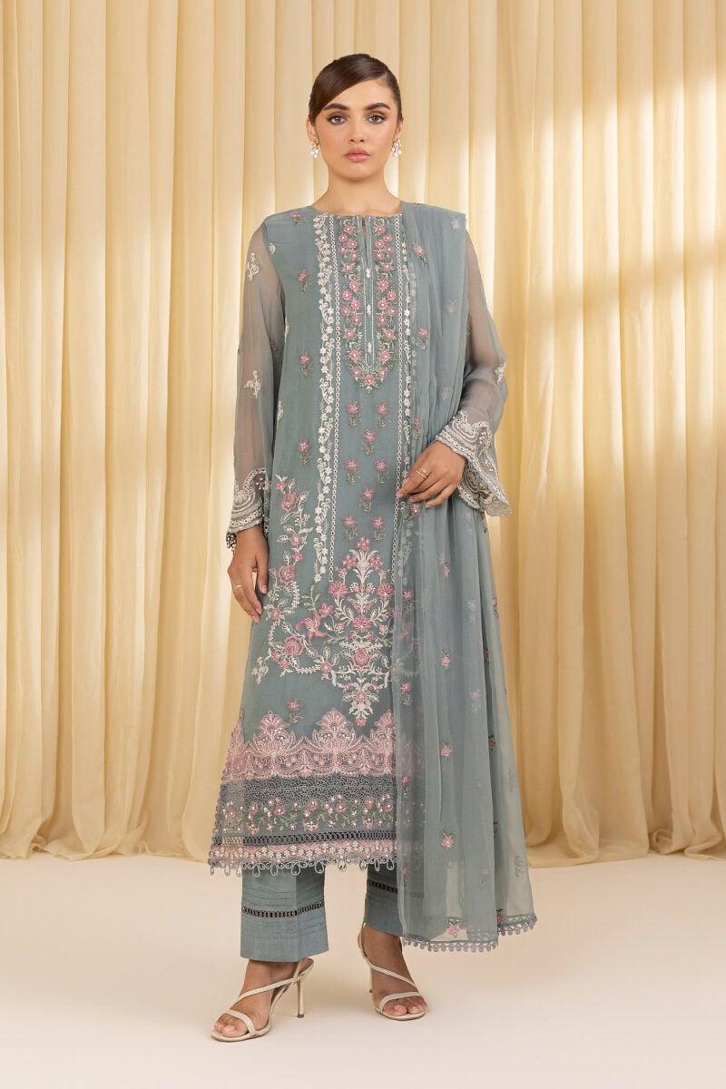 3 Piece - Embroidered Chiffon Suit