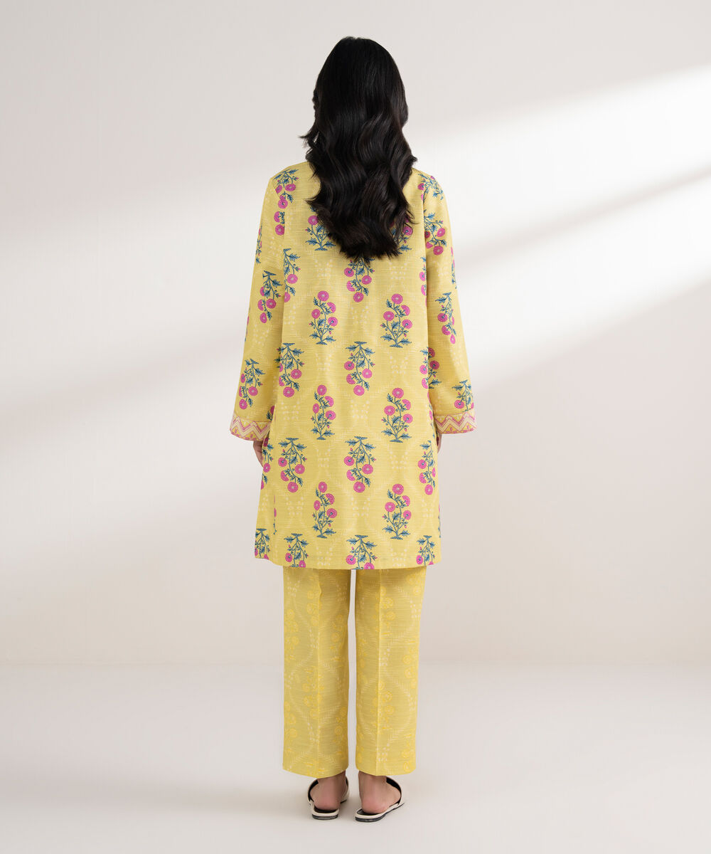 Women's RTW Light Khaddar Embroidered Yellow Straight Shirt