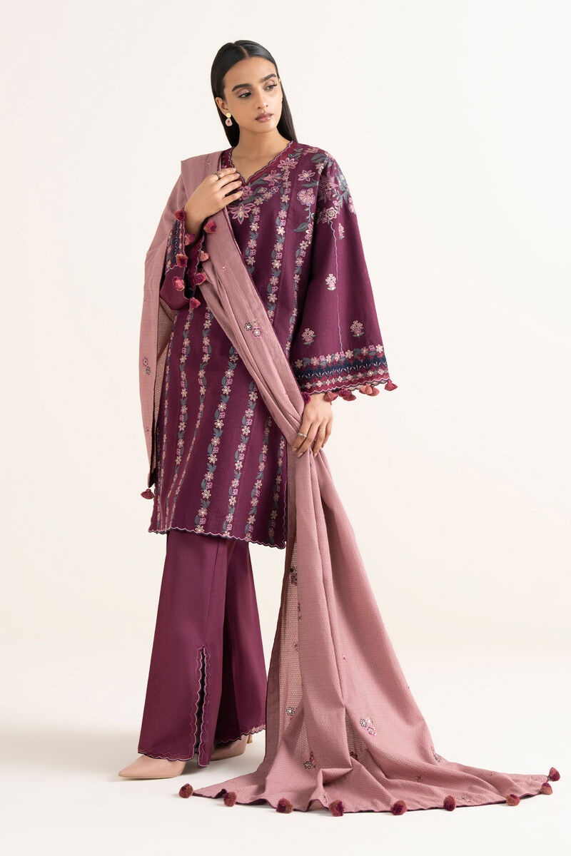 3 Piece - Embroidered Dobby Suit