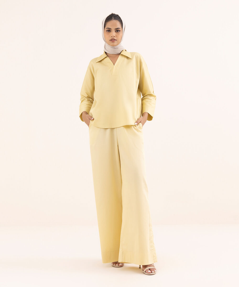 Women's Yellow Cotton Modest Trousers