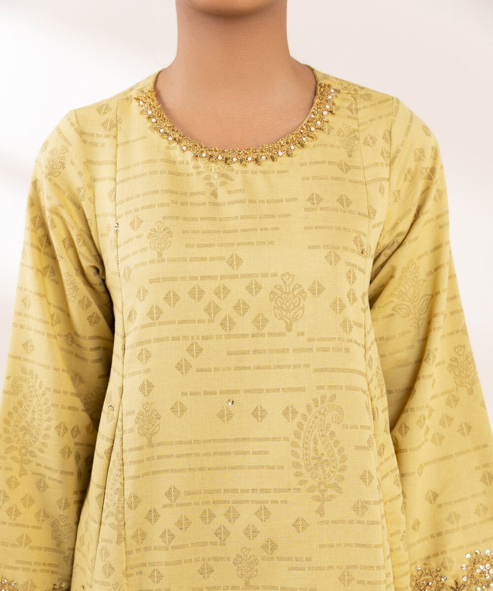 Woman - Yellow Embroidered Cotton Jacquard Shirt