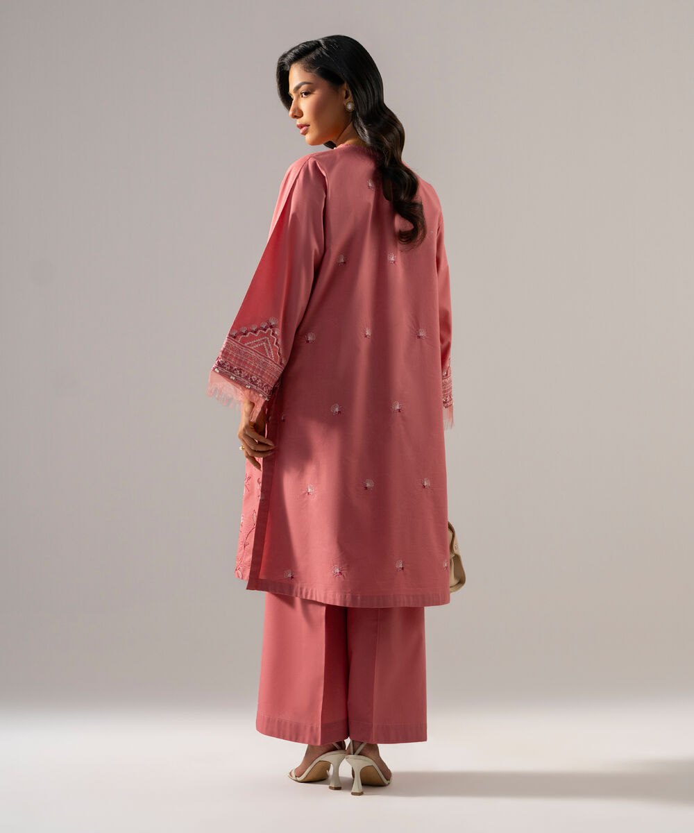 Women's RTW Solid Embroidered Cambric Muted Pink A-Line Shirt