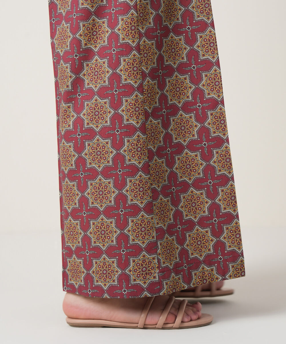 Women's RTW Cambric Maroon Printed Trousers