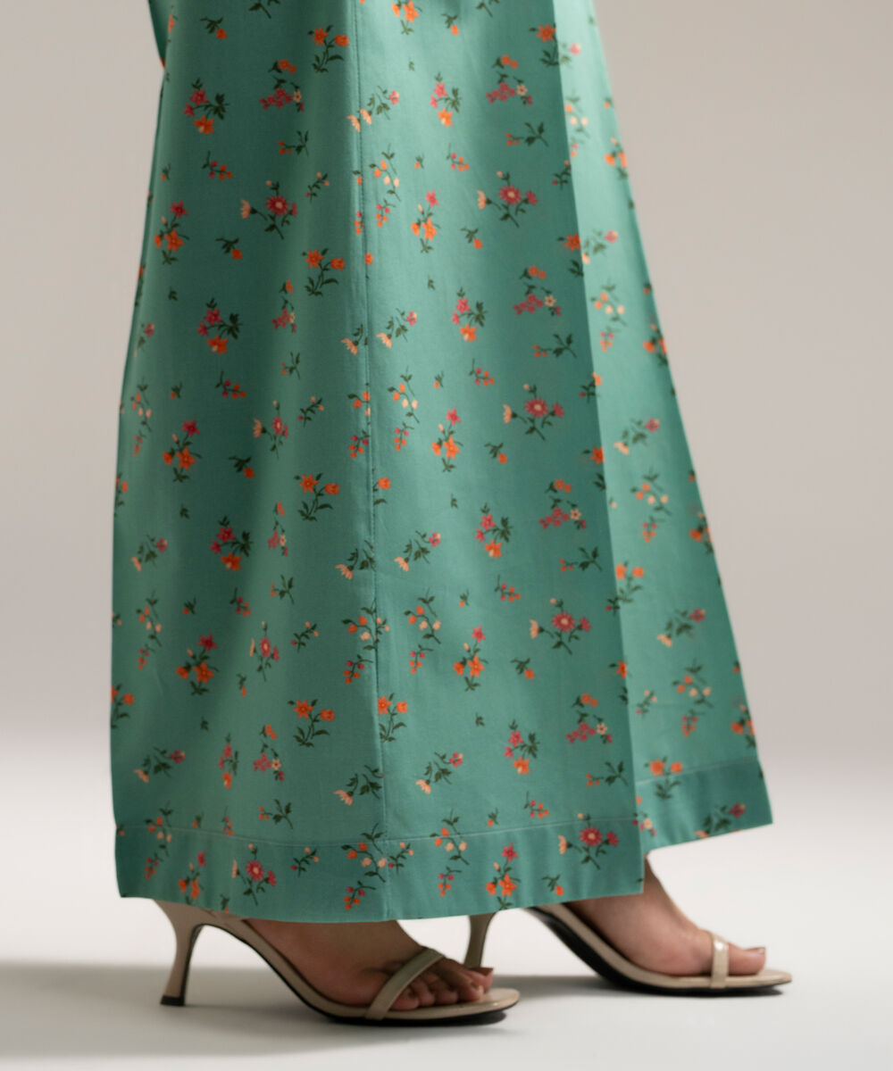 Women's RTW Cambric Printed Green  Flared Pants